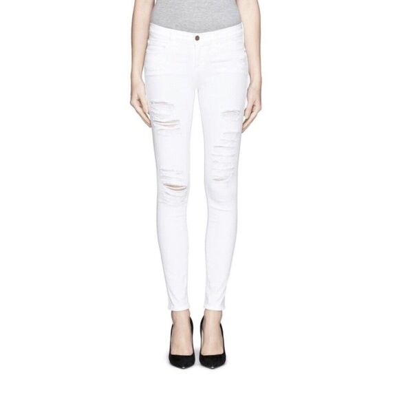 FRAME Denim Le Skinny De Jeanne Jeans Size 24/US 0 Mid Rise Distressed White - Picture 1 of 9
